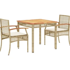 Mobilier De Jardin-vidaXL Ensemble à manger de jardin et coussins 3 pcs Beige poly rotin