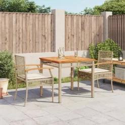 Mobilier De Jardin-vidaXL Ensemble à manger de jardin et coussins 3 pcs Beige poly rotin