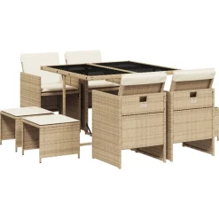 vidaXL Ensemble à manger de jardin et coussins 9 pcs Poly rotin