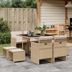 vidaXL Ensemble à manger de jardin et coussins 9 pcs Poly rotin