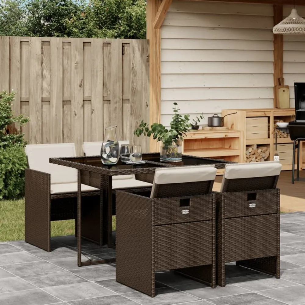 Mobilier De Jardin-vidaXL Ensemble à manger de jardin 5 pcs et coussins marron poly rotin Marron et crème