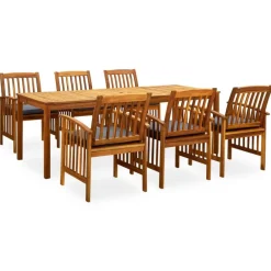 vidaXL Ensemble à manger de jardin 7 pcs avec coussins Acacia solide