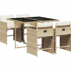 Mobilier De Jardin-vidaXL Ensemble à manger de jardin avec coussins 5pcs Beige poly rotin beige et crème