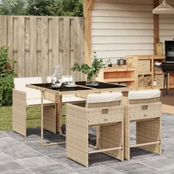 Mobilier De Jardin-vidaXL Ensemble à manger de jardin avec coussins 5pcs Beige poly rotin beige et cr&egrave;me
