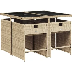 Mobilier De Jardin-vidaXL Ensemble à manger de jardin avec coussins 5pcs Beige poly rotin beige et crème