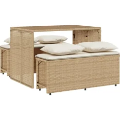 Mobilier De Jardin-vidaXL Ensemble à manger de jardin et coussins 3 pcs Beige poly rotin beige et crème