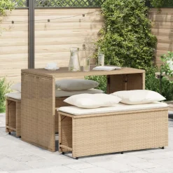 Mobilier De Jardin-vidaXL Ensemble à manger de jardin et coussins 3 pcs Beige poly rotin beige et cr&egrave;me