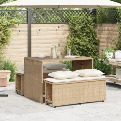 Mobilier De Jardin-vidaXL Ensemble à manger de jardin et coussins 3 pcs Beige poly rotin beige et crème
