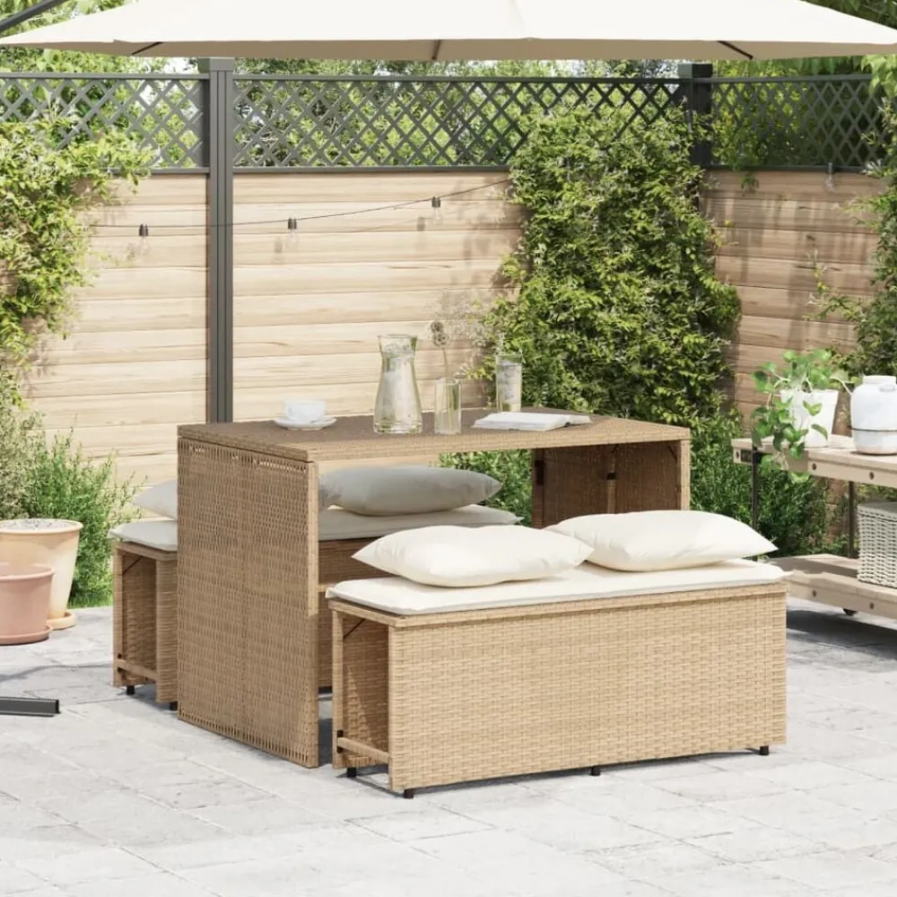 Mobilier De Jardin-vidaXL Ensemble à manger de jardin et coussins 3 pcs Beige poly rotin beige et crème