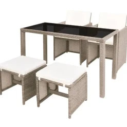 vidaXL Ensemble à manger d'extérieur avec coussins 5 pcs Rotin Beige