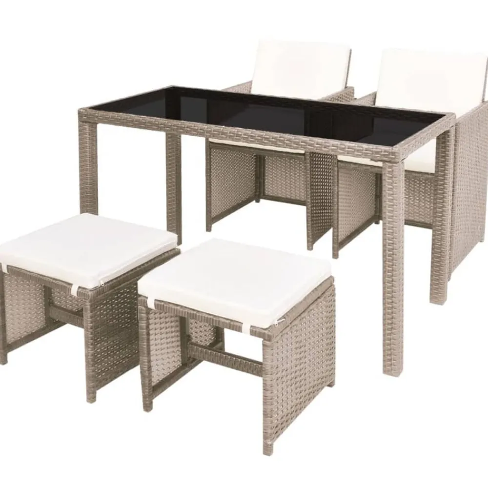 vidaXL Ensemble à manger d'extérieur avec coussins 5 pcs Rotin Beige