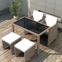 vidaXL Ensemble à manger d'extérieur avec coussins 5 pcs Rotin Beige