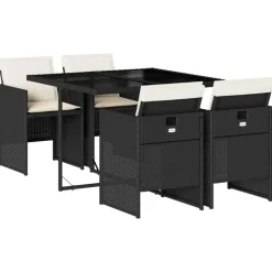 Mobilier De Jardin-vidaXL Ensemble à manger de jardin coussins 5pcs Noir Résine tressée Noir et crème