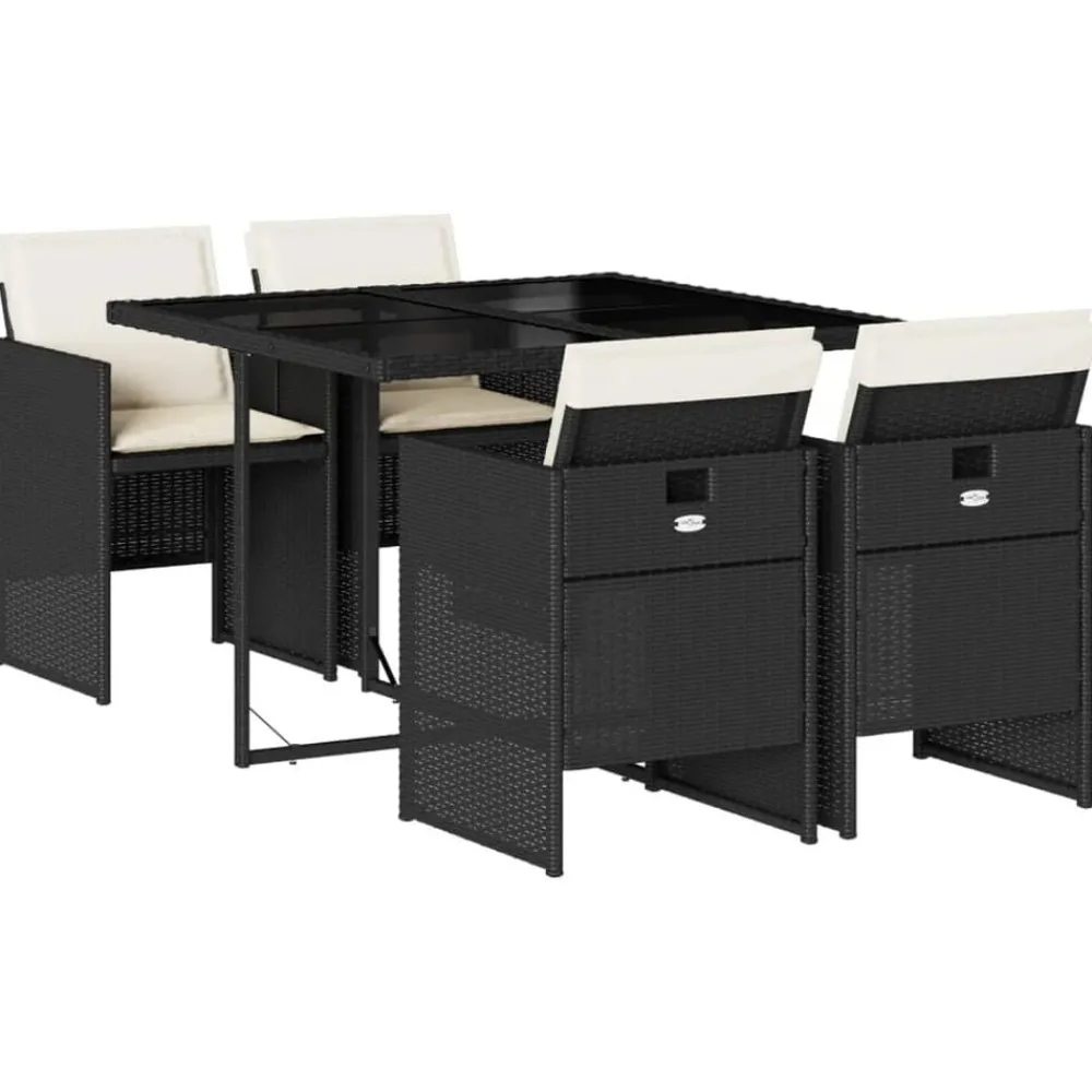 Mobilier De Jardin-vidaXL Ensemble à manger de jardin coussins 5pcs Noir Résine tressée Noir et crème