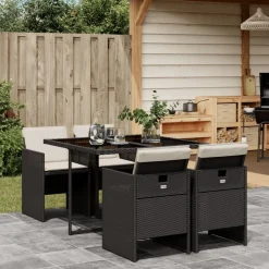 Mobilier De Jardin-vidaXL Ensemble à manger de jardin coussins 5pcs Noir Résine tressée Noir et cr&egrave;me