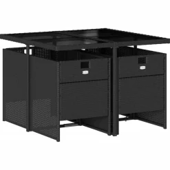 Mobilier De Jardin-vidaXL Ensemble à manger de jardin coussins 5pcs Noir Résine tressée Noir et crème