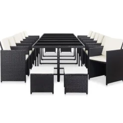 vidaXL Ensemble à manger d'extérieur 17 pcs avec coussins Rotin Noir