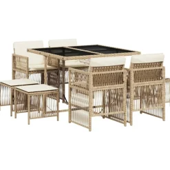 vidaXL Ensemble à manger de jardin et coussins 9 pcs beige Poly rotin
