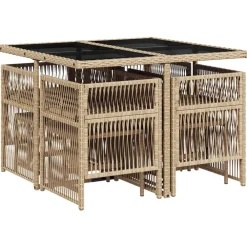 vidaXL Ensemble à manger de jardin et coussins 9 pcs beige Poly rotin