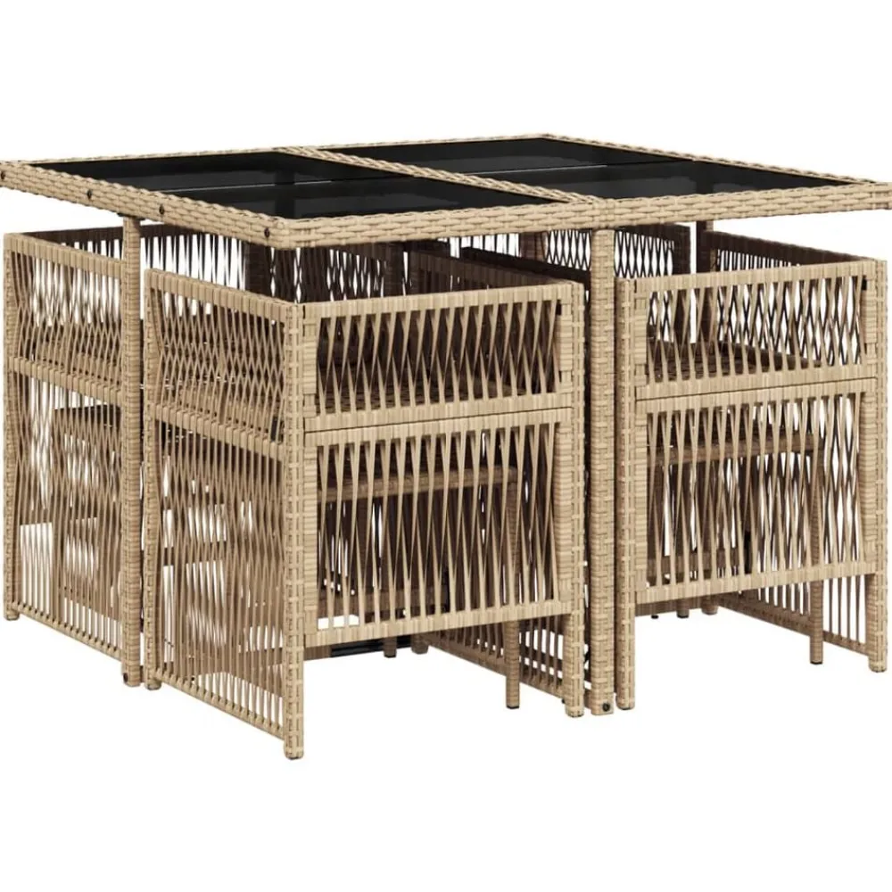 vidaXL Ensemble à manger de jardin et coussins 9 pcs beige Poly rotin