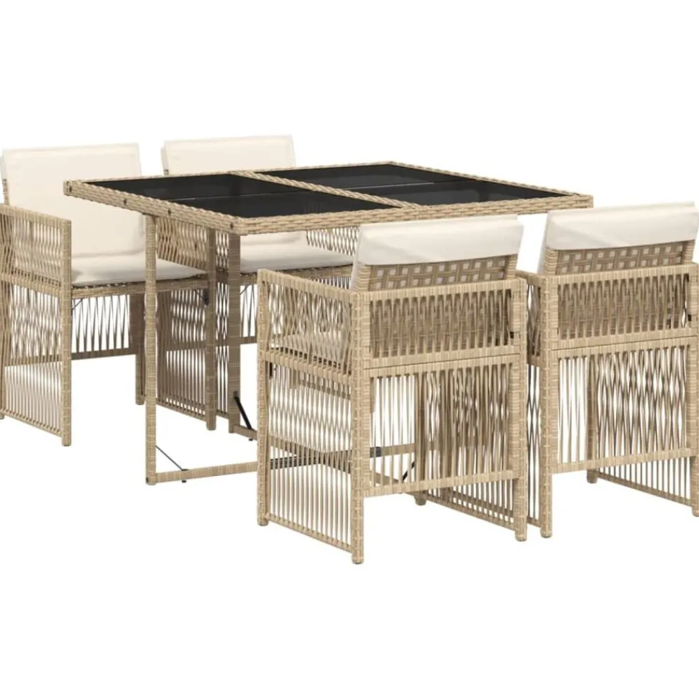 Mobilier De Jardin-vidaXL Ensemble à manger de jardin avec coussins 5pcs Beige poly rotin beige et crème
