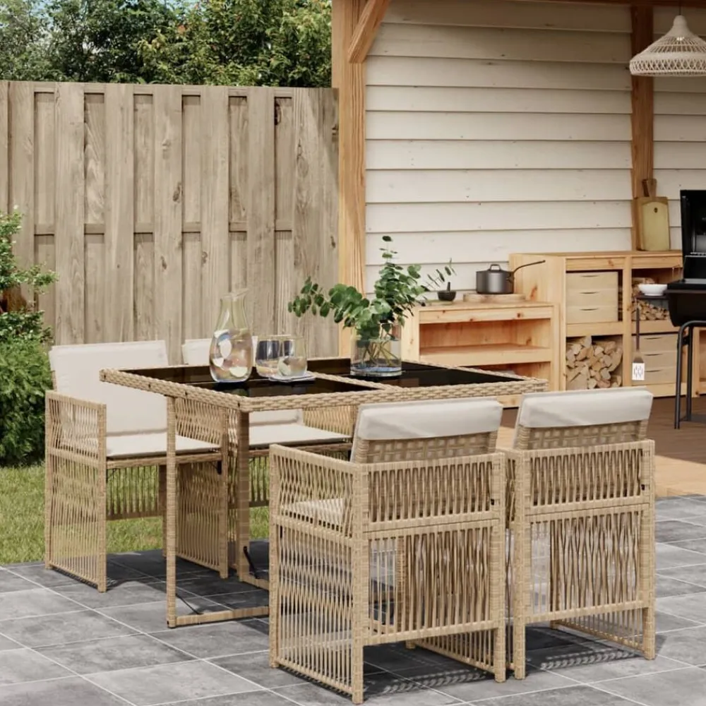 Mobilier De Jardin-vidaXL Ensemble à manger de jardin avec coussins 5pcs Beige poly rotin beige et crème