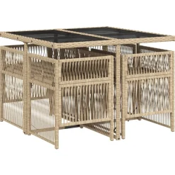 Mobilier De Jardin-vidaXL Ensemble à manger de jardin avec coussins 5pcs Beige poly rotin beige et crème