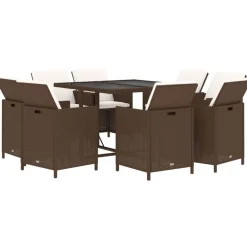 Mobilier De Jardin-vidaXL Ensemble à manger de jardin et coussins 9 pcs Poly rotin Marron