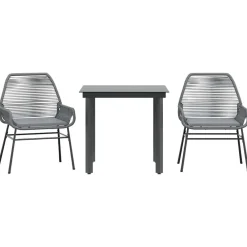 vidaXL Ensemble à manger jardin coussins 3 pcs poly rotin verre