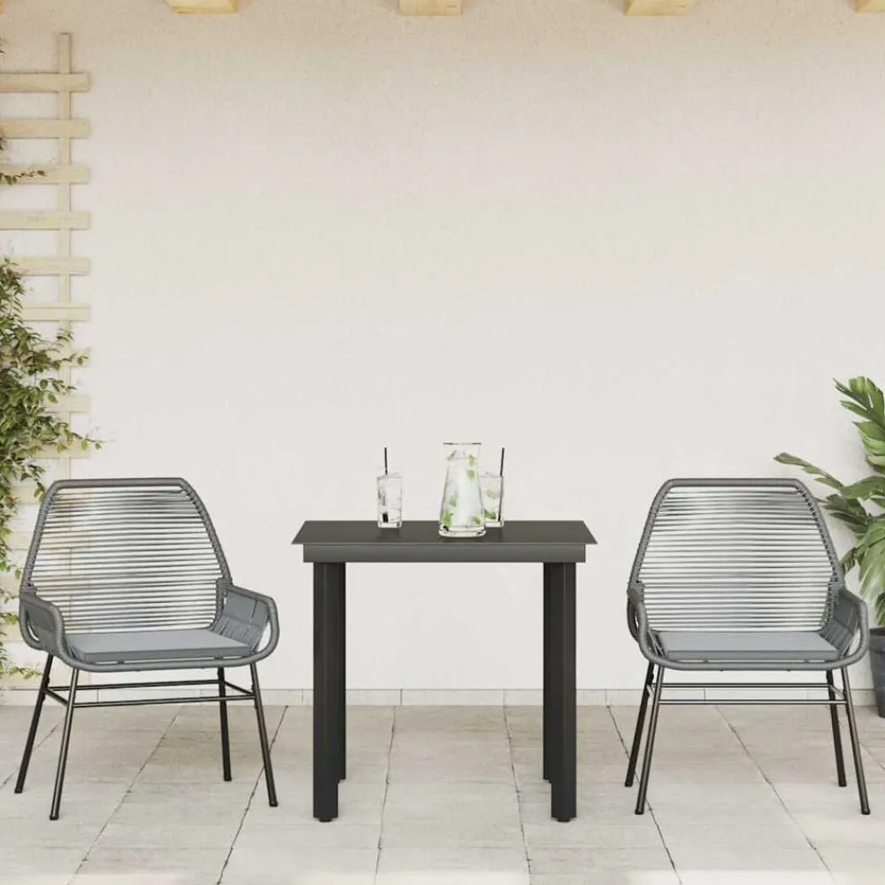 vidaXL Ensemble à manger jardin coussins 3 pcs poly rotin verre