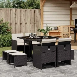 vidaXL Ensemble à manger jardin 9pcs et coussins noir résine tressée