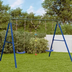 Jeux De Plein Air-vidaXL Ensemble balançoire d'extérieur balançoires et corde à disque Bleu