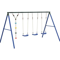Jeux De Plein Air-vidaXL Ensemble balançoire d'extérieur balançoires et corde à disque Bleu