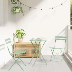 vidaXL Ensemble bistro pliant 3 pcs Écume de mer Acier