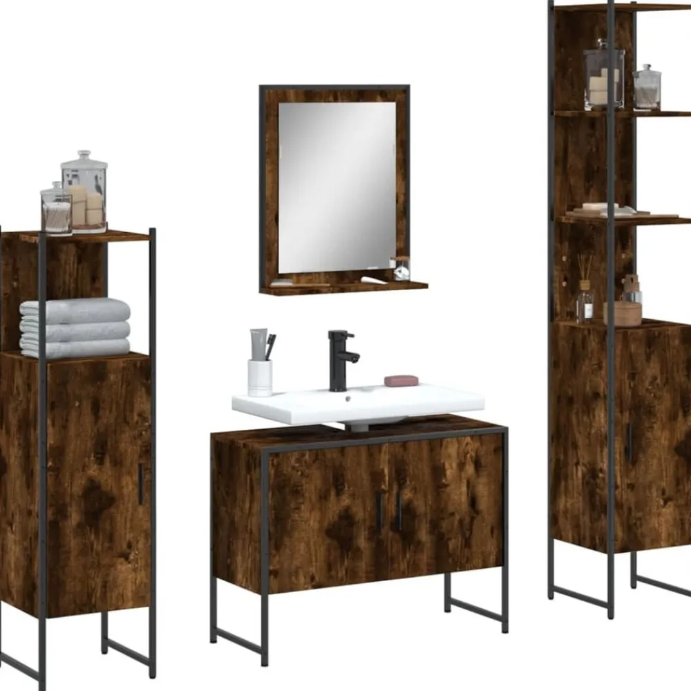 Ensembles De Meubles-vidaXL Ensemble d'armoires de salle de bain 4 pcs chêne fumé Chêne fumé