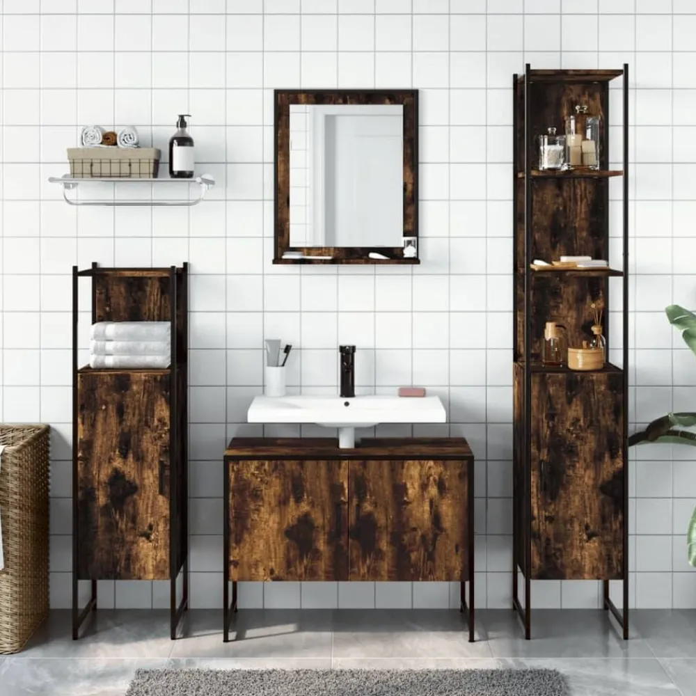Ensembles De Meubles-vidaXL Ensemble d'armoires de salle de bain 4 pcs chêne fumé Chêne fumé