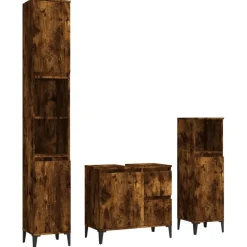 vidaXL Ensemble d'armoires de salle de bain 3 pcs chêne fumé
