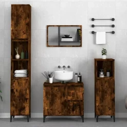 vidaXL Ensemble d'armoires de salle de bain 3 pcs chêne fumé