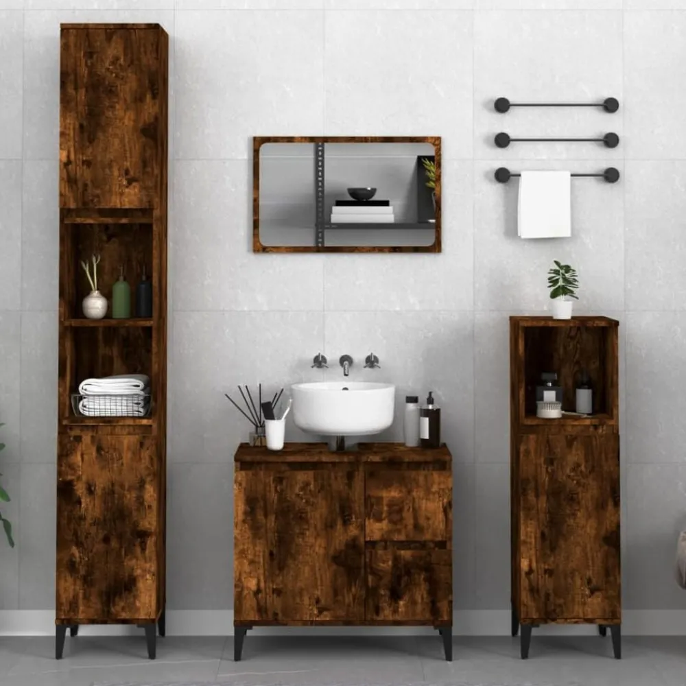 vidaXL Ensemble d'armoires de salle de bain 3 pcs chêne fumé