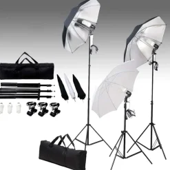 vidaXL Ensemble d'éclairage de studio: Trépieds et parapluies 24 watts