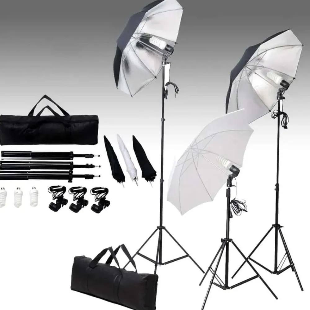vidaXL Ensemble d'éclairage de studio: Trépieds et parapluies 24 watts