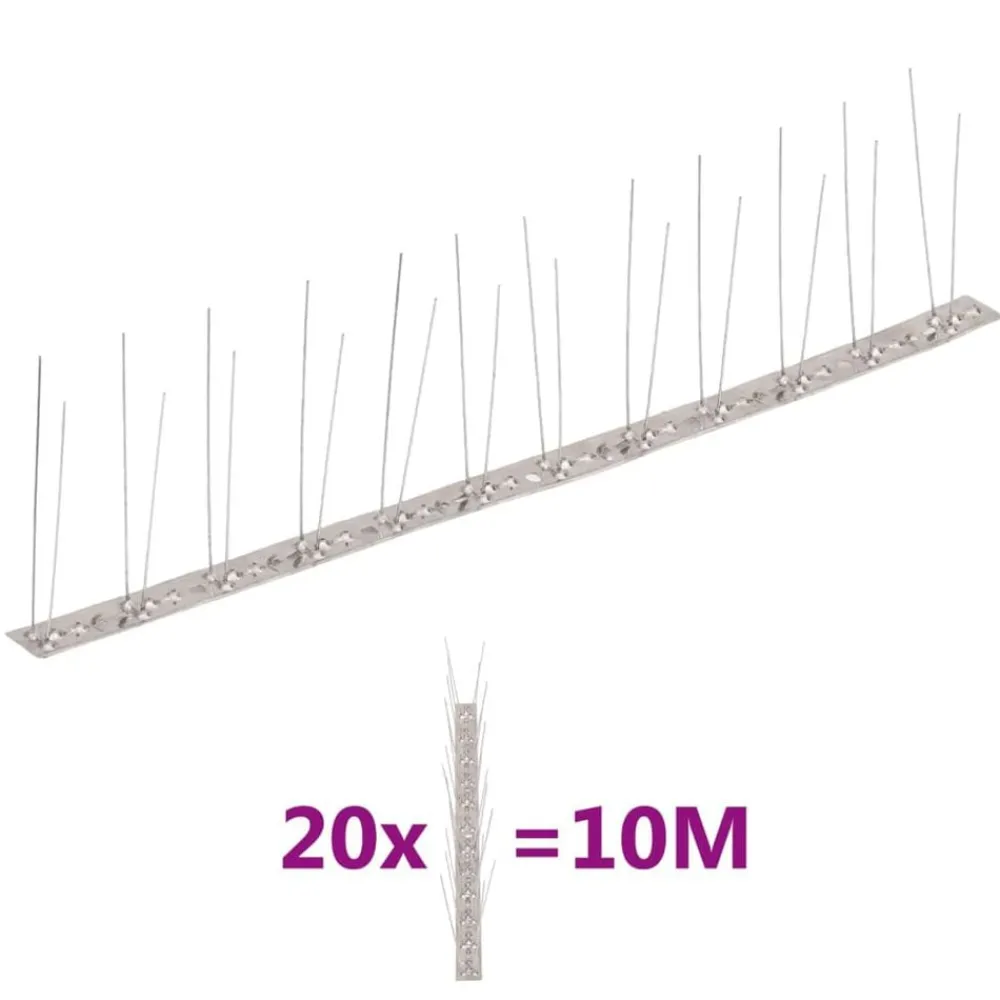 Produits Ménagers-vidaXL Ensemble de 20 pointes à 2 rangées contre oiseaux Inox 10 m
