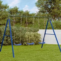 Jeux De Plein Air-vidaXL Ensemble de balançoire d'extérieur avec 3 balançoires Bleu