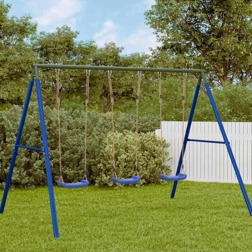 Jeux De Plein Air-vidaXL Ensemble de balançoire d'extérieur avec 3 balançoires Bleu