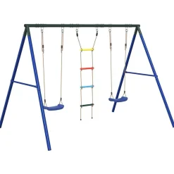 Jeux De Plein Air-vidaXL Ensemble de balançoire d'extérieur avec balançoires et échelle Bleu