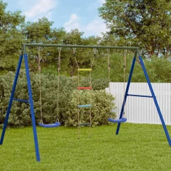 Jeux De Plein Air-vidaXL Ensemble de balançoire d'extérieur avec balançoires et échelle Bleu