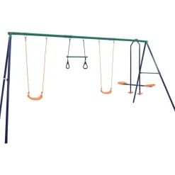 Jeux De Plein Air-vidaXL Ensemble de balançoire et anneaux de gymnastique 4 places Acier
