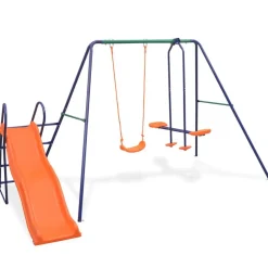 vidaXL Ensemble de balançoire avec toboggan et 3 sièges Orange