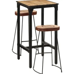 vidaXL Ensemble de bar 3 pcs bois de manguier brut massif et métal