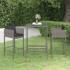 Mobilier De Jardin-vidaXL Ensemble de bar de jardin 3 pcs et coussins Résine tressée Gris